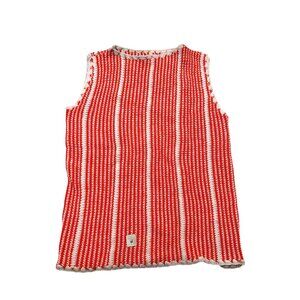 Vintage 1940s-1950s Red White Stripe Sleeveless Knit Crewneck Sweater Top Vest